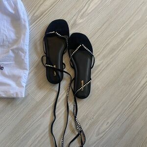 Larroudè Patmos Crystal-Embellished Suede Sandals - size 7